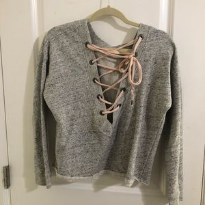 Abercrombie and Fitch cropped Lace up crew neck
